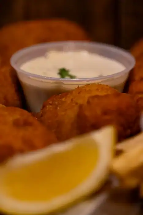 Q Bar Fish and Chips with homemade tartar sauce