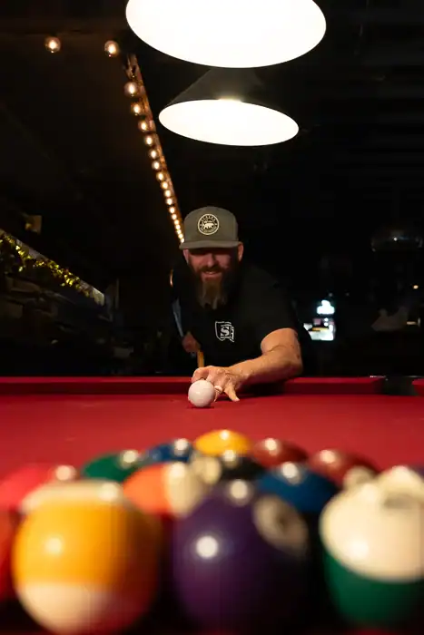 Q Bar pool table break shot